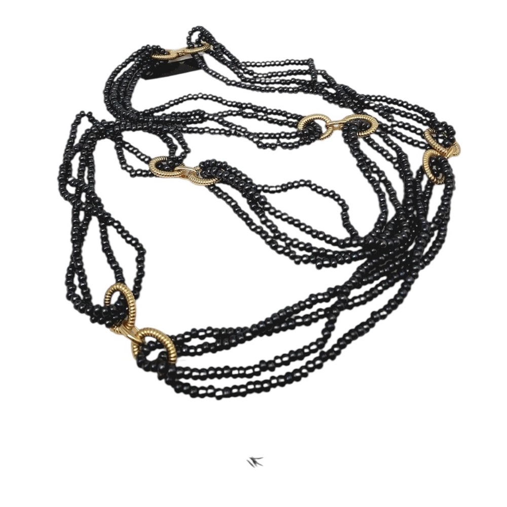 Vintage Louis Feraud Signed Multi-Strand Dark Gray Glass Bead Necklace